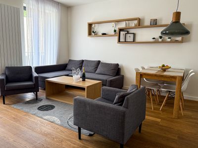 Obývací pokoj apartmánu ve správě Mountain Places